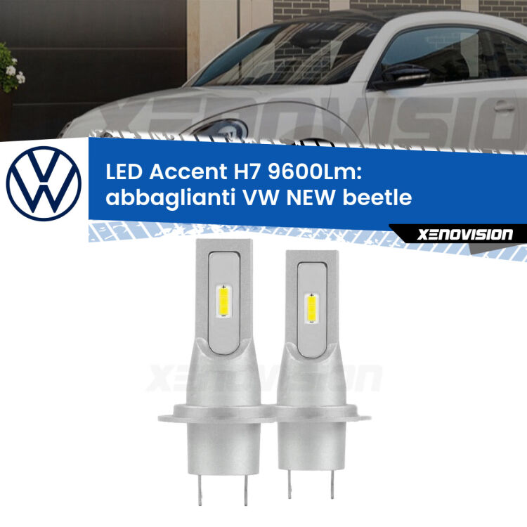<strong>Kit LED Abbaglianti per VW NEW beetle</strong>  con fari Xenon.</strong> Coppia lampade <strong>H7</strong> senza ventola e ultracompatte per installazioni in fari senza spazi.