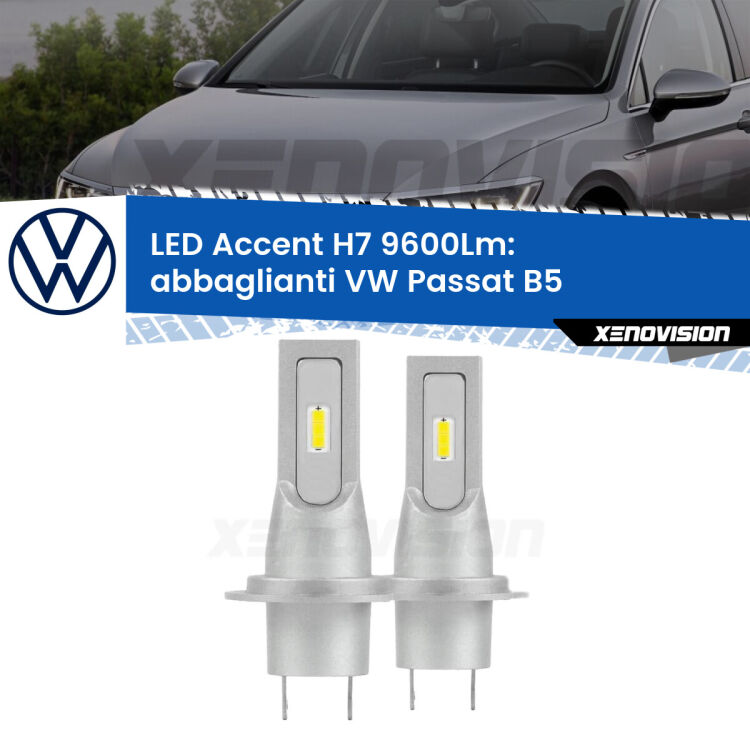 <strong>Kit LED Abbaglianti per VW Passat</strong> B5 con fari Xenon.</strong> Coppia lampade <strong>H7</strong> senza ventola e ultracompatte per installazioni in fari senza spazi.