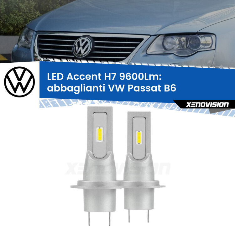 Abbaglianti LED H7 9600Lm per VW Passat B6 2005 -2010 <strong>Kit LED Abbaglianti per VW Passat</strong> B6 2005 -2010.</strong> Coppia lampade <strong>H7</strong> senza ventola e ultracompatte per installazioni in fari senza spazi.
