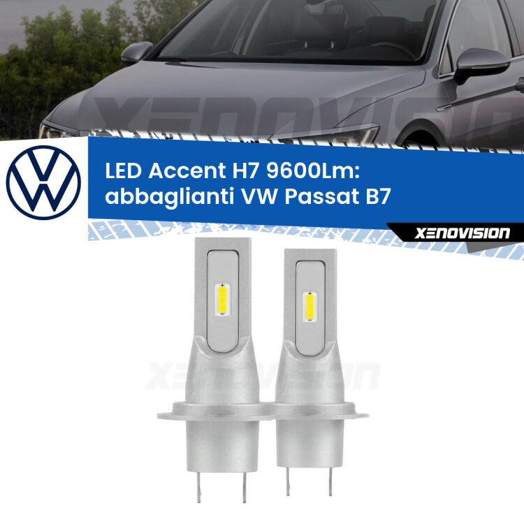 <strong>Kit LED Abbaglianti per VW Passat</strong> B7 2010-2014.</strong> Coppia lampade <strong>H7</strong> senza ventola e ultracompatte per installazioni in fari senza spazi.