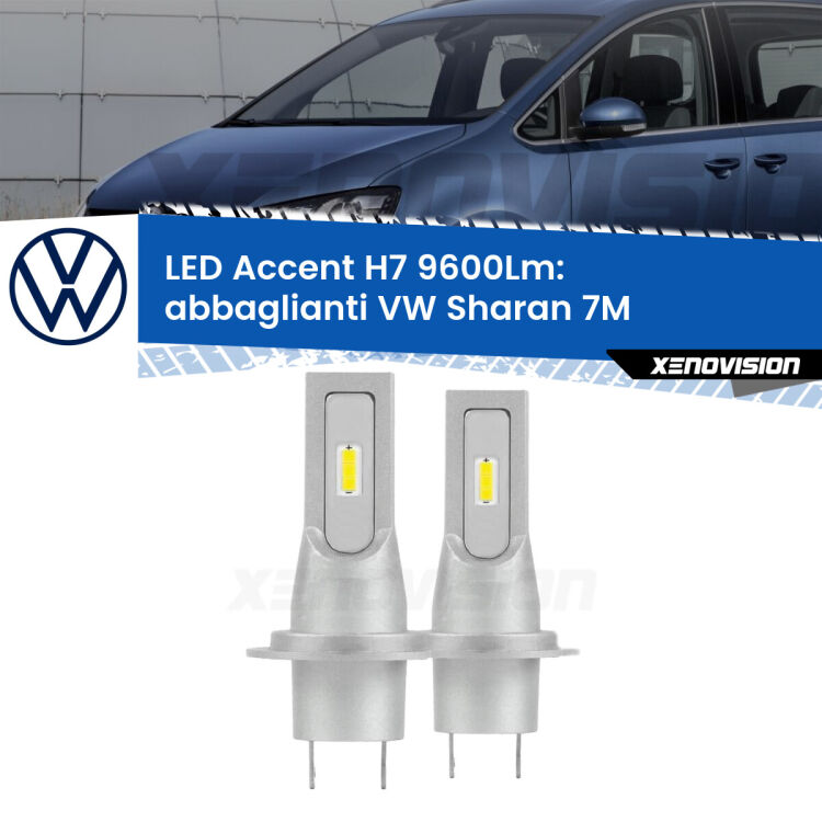 <strong>Kit LED Abbaglianti per VW Sharan</strong> 7M con fari Xenon.</strong> Coppia lampade <strong>H7</strong> senza ventola e ultracompatte per installazioni in fari senza spazi.