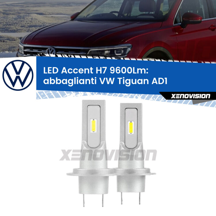 <strong>Kit LED Abbaglianti per VW Tiguan</strong> AD1 2016in poi.</strong> Coppia lampade <strong>H7</strong> senza ventola e ultracompatte per installazioni in fari senza spazi.