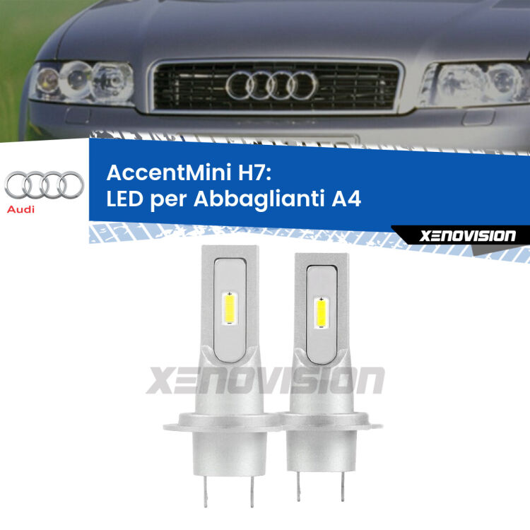 Lampade H7&nbsp;<strong>abbaglianti LED Audi A4&nbsp;</strong><strong>B6</strong><strong>.</strong>&nbsp;Coppia lampade senza ventola e ultracompatte per installazioni in fari senza spazi.