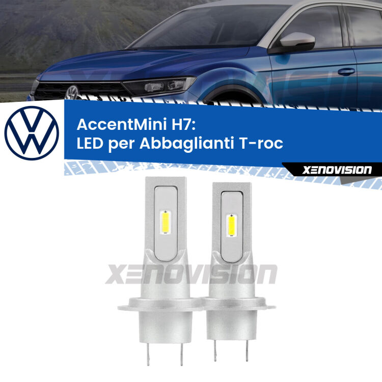 <strong>Kit LED Abbaglianti per VW T-roc</strong>  2017in poi.</strong> Coppia lampade <strong>H7</strong> senza ventola e ultracompatte per installazioni in fari senza spazi.