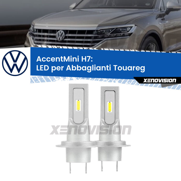<strong>Kit LED Abbaglianti per VW Touareg</strong> 7L Full-beam spotlight con fari Bi-Xenon.</strong> Coppia lampade <strong>H7</strong> senza ventola e ultracompatte per installazioni in fari senza spazi.