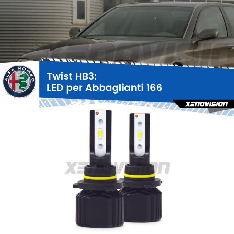 0 Abbaglianti LED HB3 11.000Lumen per Alfa romeo 166 (936) 1998 -2007 <strong>Kit abbaglianti LED </strong><strong>HB3</strong><strong> Alfa romeo 166.</strong> Compatte, impermeabili, senza ventola: praticamente indistruttibili. Top Quality. Canbus sul 85% delle auto.
