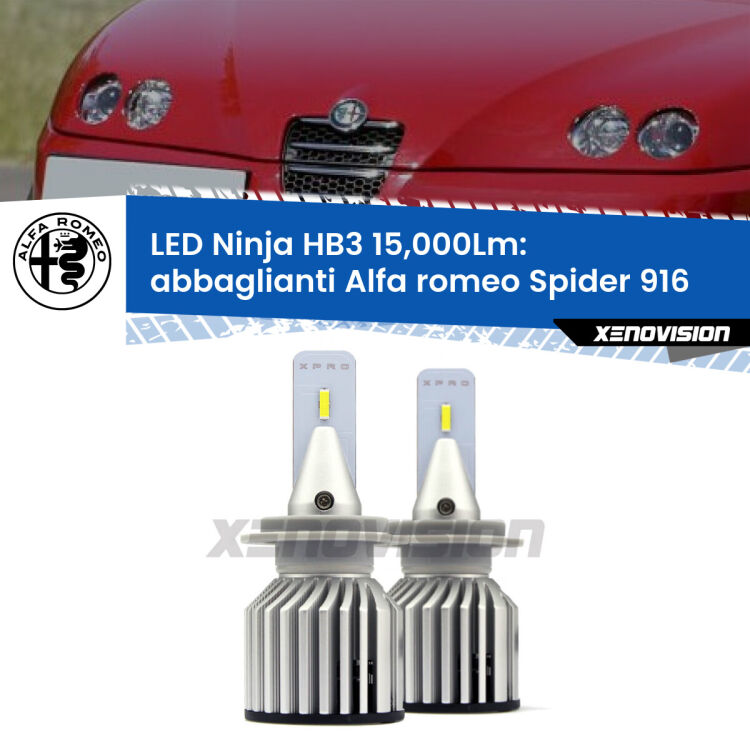 <strong>Kit abbaglianti LED specifico per Alfa romeo Spider</strong> 916 1995-2005. Lampade <strong>HB3</strong> Canbus da 15.000Lumen di luminosità modello Eagle Xenovision.