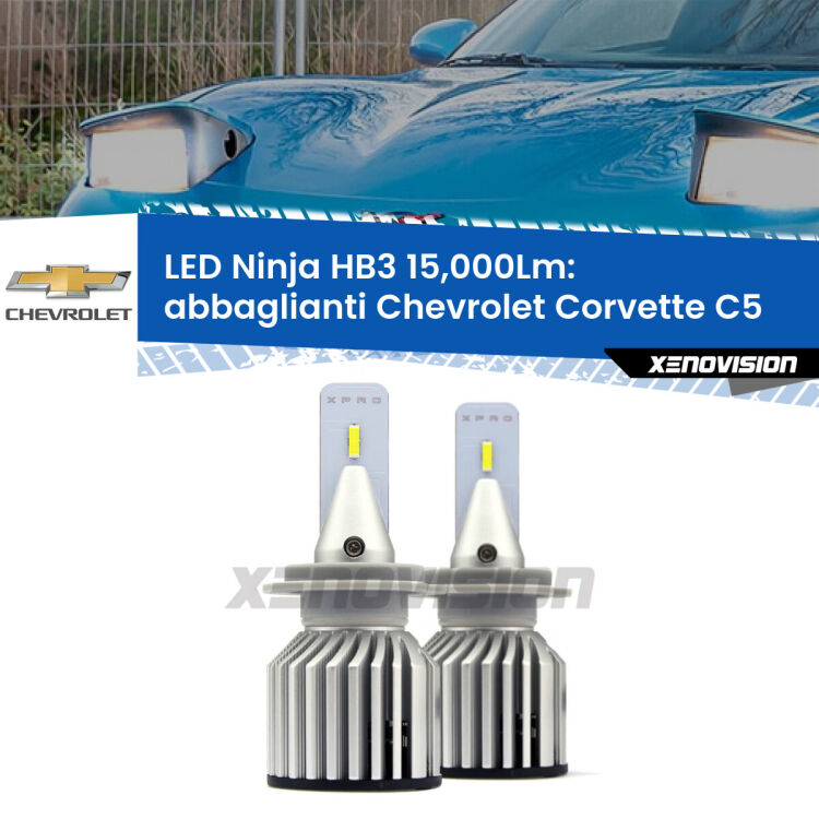 <strong>Kit abbaglianti LED specifico per Chevrolet Corvette</strong> C5 1997-2004. Lampade <strong>HB3</strong> Canbus da 15.000Lumen di luminosità modello Eagle Xenovision.