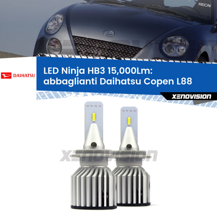 <strong>Kit abbaglianti LED specifico per Daihatsu Copen</strong> L88 2003-2012. Lampade <strong>HB3</strong> Canbus da 15.000Lumen di luminosità modello Eagle Xenovision.