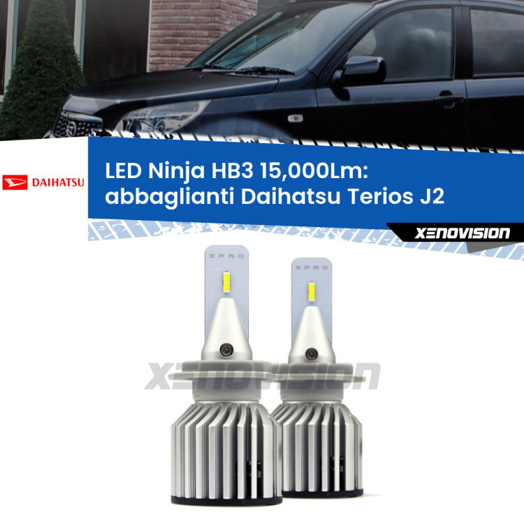 <strong>Kit abbaglianti LED specifico per Daihatsu Terios</strong> J2 a parabola doppia. Lampade <strong>HB3</strong> Canbus da 15.000Lumen di luminosità modello Eagle Xenovision.