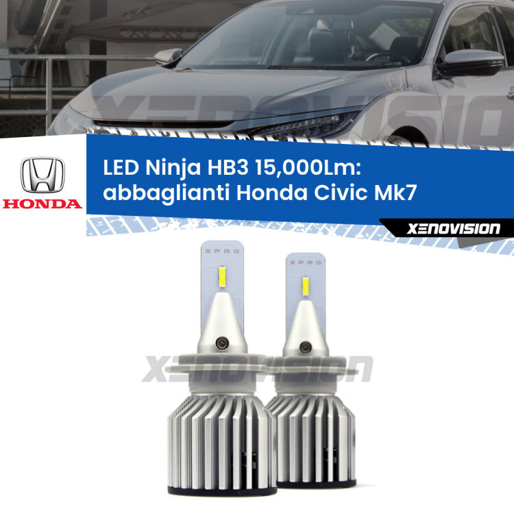 <strong>Kit abbaglianti LED specifico per Honda Civic</strong> Mk7 2004-2005. Lampade <strong>HB3</strong> Canbus da 15.000Lumen di luminosità modello Eagle Xenovision.