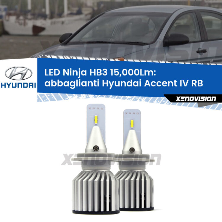 <strong>Kit abbaglianti LED specifico per Hyundai Accent IV</strong> RB 2010in poi. Lampade <strong>HB3</strong> Canbus da 15.000Lumen di luminosità modello Eagle Xenovision.