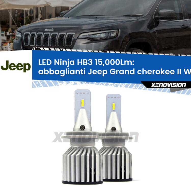 <strong>Kit abbaglianti LED specifico per Jeep Grand cherokee II</strong> WJ, WG 1999-2004. Lampade <strong>HB3</strong> Canbus da 15.000Lumen di luminosità modello Eagle Xenovision.