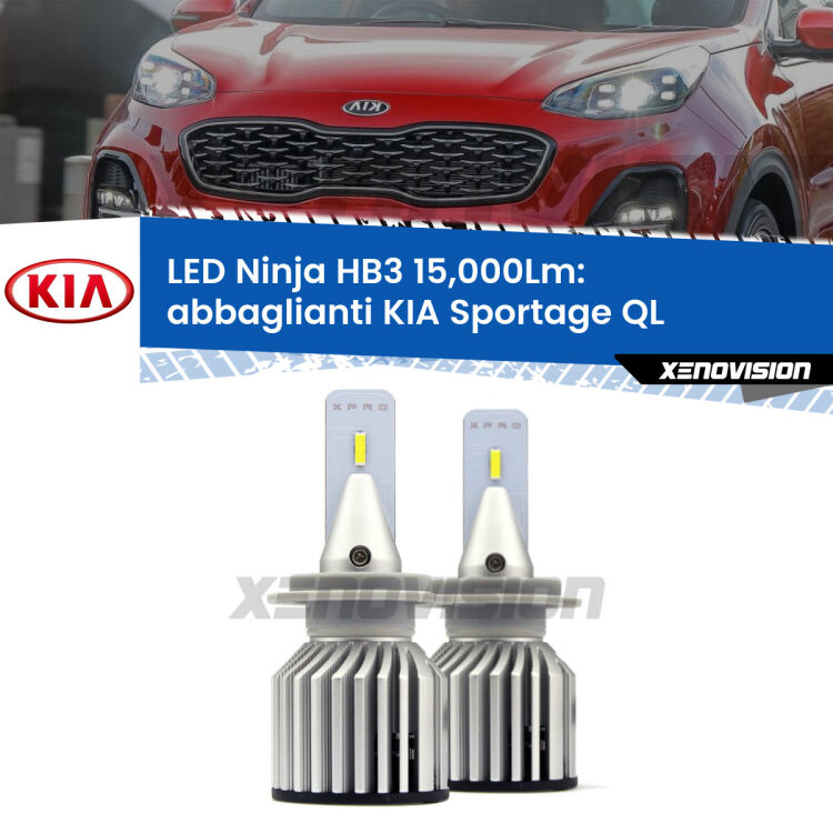 <strong>Kit abbaglianti LED specifico per KIA Sportage</strong> QL 2015-2020. Lampade <strong>HB3</strong> Canbus da 15.000Lumen di luminosità modello Eagle Xenovision.