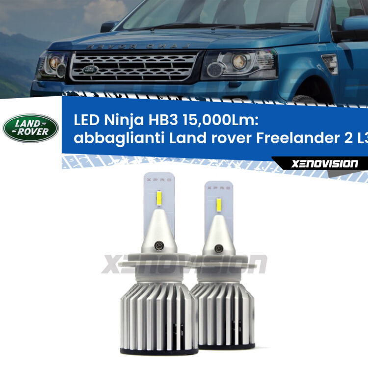 <strong>Kit abbaglianti LED specifico per Land rover Freelander 2</strong> L359 2013-2014. Lampade <strong>HB3</strong> Canbus da 15.000Lumen di luminosità modello Eagle Xenovision.