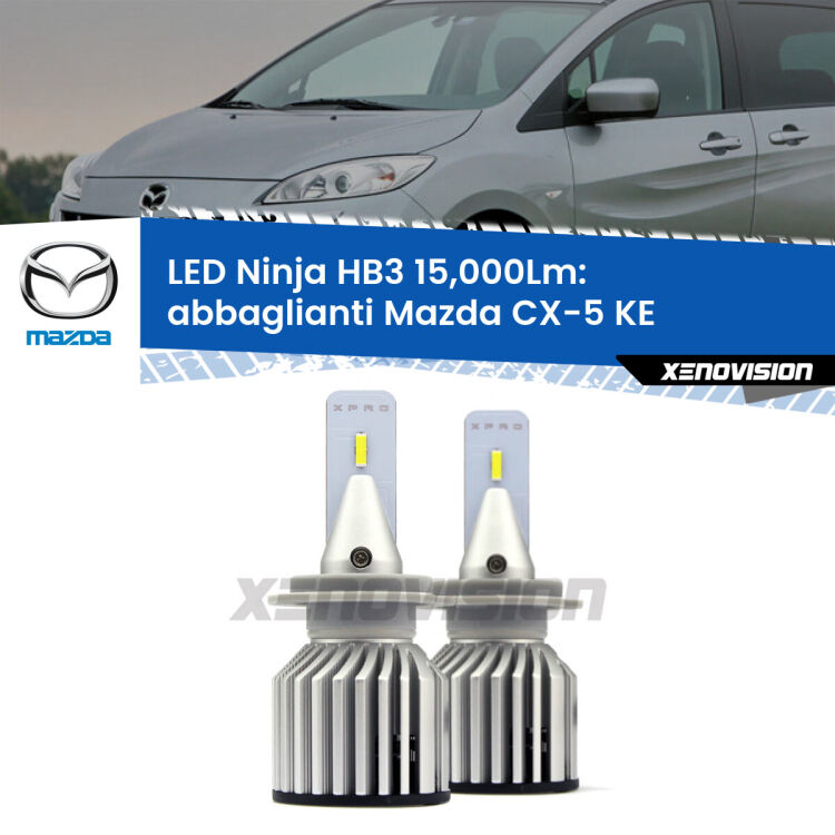 <strong>Kit abbaglianti LED specifico per Mazda CX-5</strong> KE senza luci diurne. Lampade <strong>HB3</strong> Canbus da 15.000Lumen di luminosità modello Eagle Xenovision.