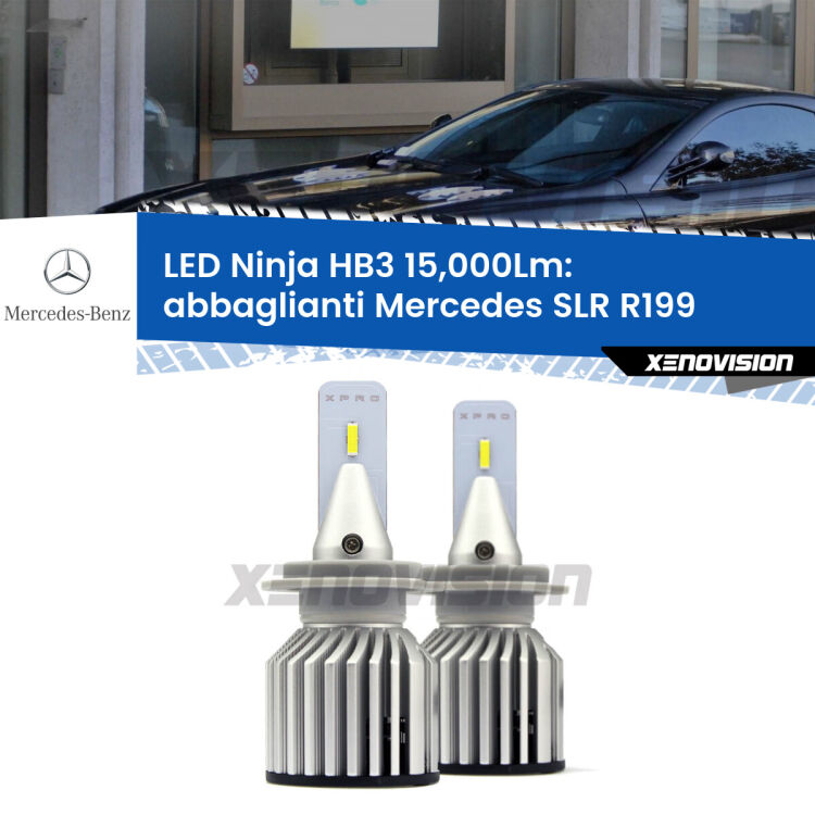 <strong>Kit abbaglianti LED specifico per Mercedes SLR</strong> R199 2004in poi. Lampade <strong>HB3</strong> Canbus da 15.000Lumen di luminosità modello Eagle Xenovision.