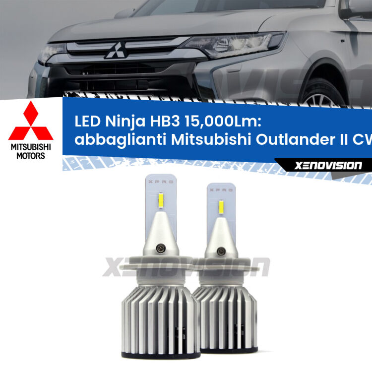 <strong>Kit abbaglianti LED specifico per Mitsubishi Outlander II</strong> CW 2006-2012. Lampade <strong>HB3</strong> Canbus da 15.000Lumen di luminosità modello Eagle Xenovision.
