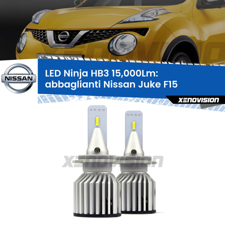 <strong>Kit abbaglianti LED specifico per Nissan Juke</strong> F15 2014-2018. Lampade <strong>HB3</strong> Canbus da 15.000Lumen di luminosità modello Eagle Xenovision.