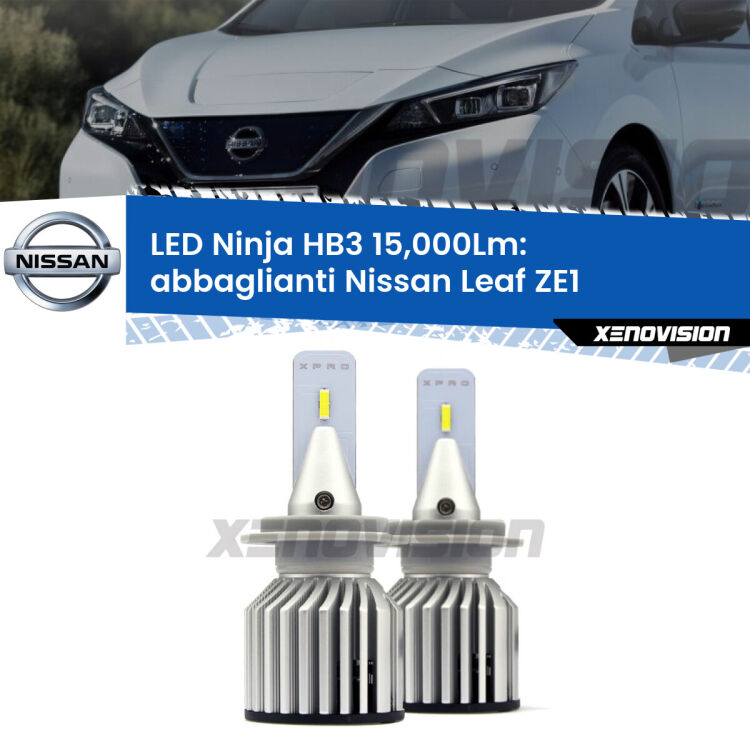 <strong>Kit abbaglianti LED specifico per Nissan Leaf</strong> ZE1 2017in poi. Lampade <strong>HB3</strong> Canbus da 15.000Lumen di luminosità modello Eagle Xenovision.