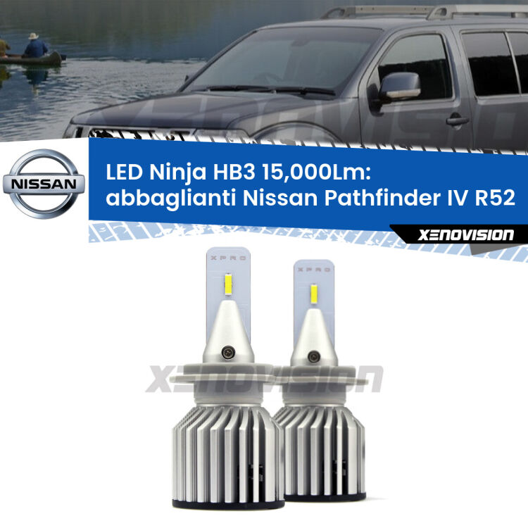 <strong>Kit abbaglianti LED specifico per Nissan Pathfinder IV</strong> R52 2012in poi. Lampade <strong>HB3</strong> Canbus da 15.000Lumen di luminosità modello Eagle Xenovision.