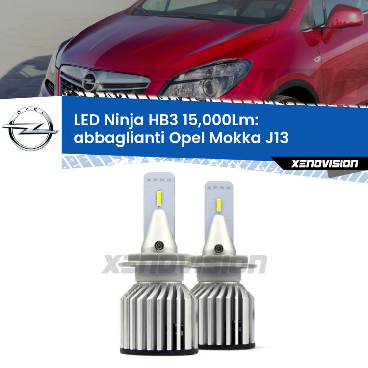 <strong>Kit abbaglianti LED specifico per Opel Mokka</strong> J13 2012-2019. Lampade <strong>HB3</strong> Canbus da 15.000Lumen di luminosità modello Eagle Xenovision.