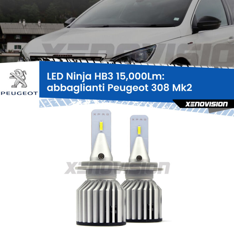 <strong>Kit abbaglianti LED specifico per Peugeot 308</strong> Mk2 prima serie. Lampade <strong>HB3</strong> Canbus da 15.000Lumen di luminosità modello Eagle Xenovision.