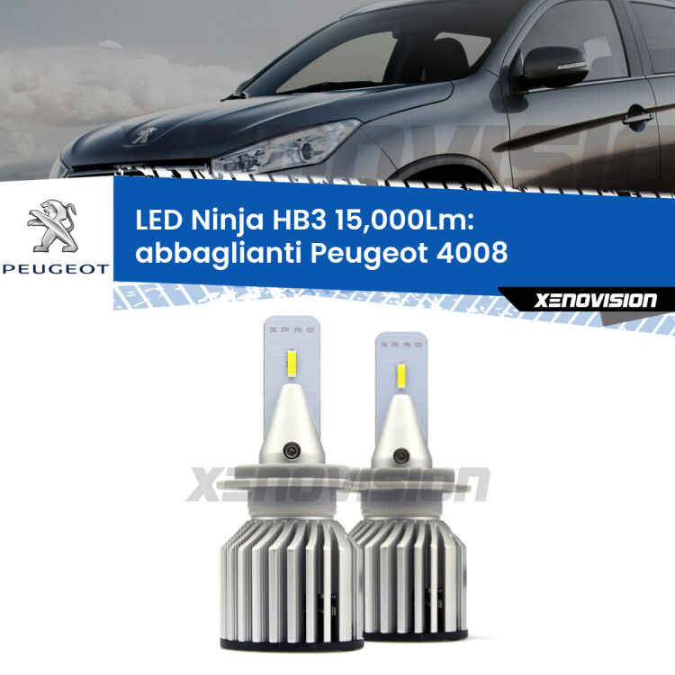<strong>Kit abbaglianti LED specifico per Peugeot 4008</strong>  2012in poi. Lampade <strong>HB3</strong> Canbus da 15.000Lumen di luminosità modello Eagle Xenovision.