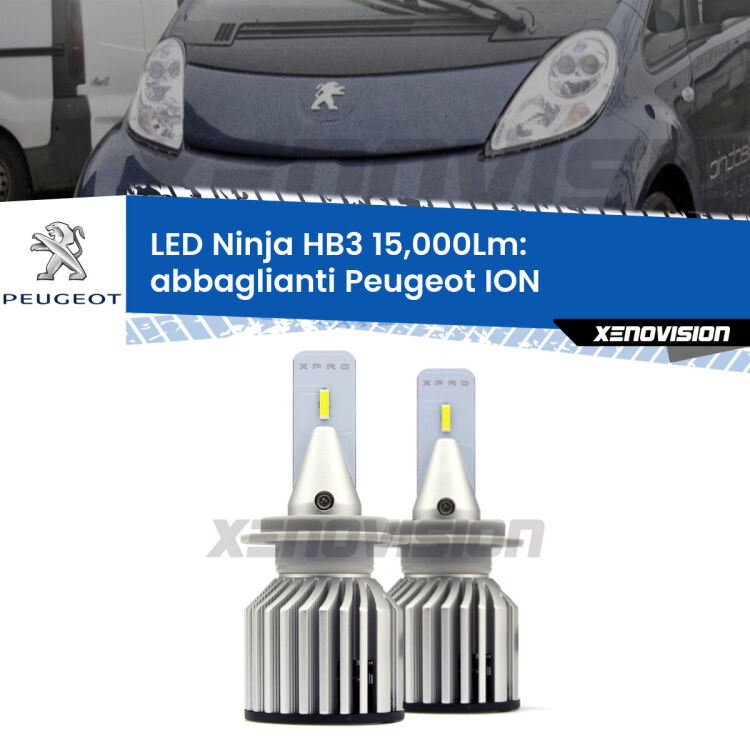 <strong>Kit abbaglianti LED specifico per Peugeot ION</strong>  2010-2019. Lampade <strong>HB3</strong> Canbus da 15.000Lumen di luminosità modello Eagle Xenovision.