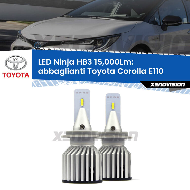 <strong>Kit abbaglianti LED specifico per Toyota Corolla</strong> E110 1999-2001. Lampade <strong>HB3</strong> Canbus da 15.000Lumen di luminosità modello Eagle Xenovision.