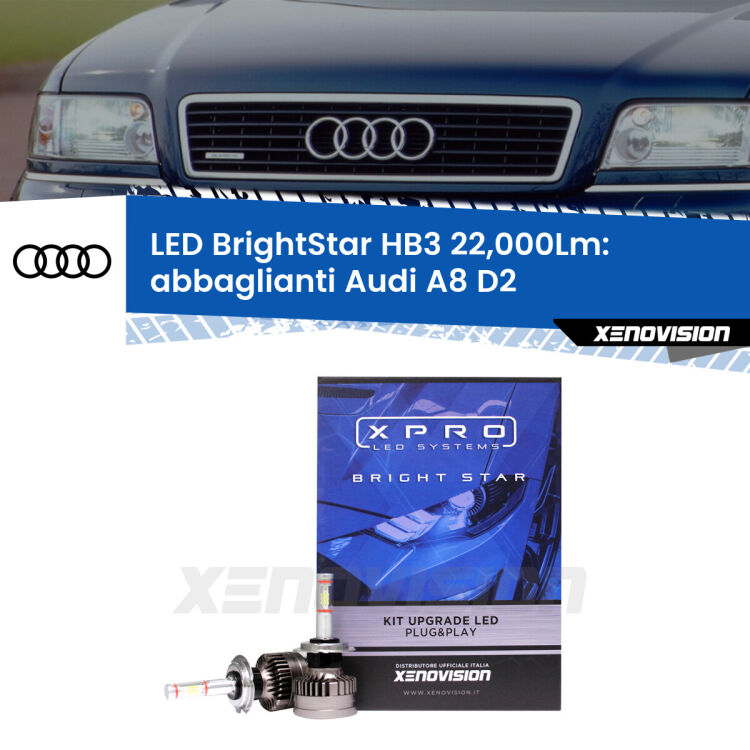 Abbaglianti LED HB3 22,000Lm per Audi A8 D2 1994 -1998 <strong>Kit LED abbaglianti per Audi A8</strong> D2 1994 -1998. </strong>Due lampade Canbus HB3 Brightstar da 22,000 Lumen. Qualità Massima.