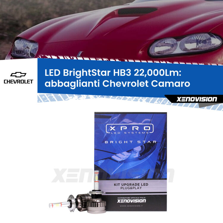 0 Abbaglianti LED HB3 22,000Lm per Chevrolet Camaro 1998 -2002 <strong>Kit LED abbaglianti per Chevrolet Camaro</strong> 1998 -2002. </strong>Due lampade Canbus HB3 Brightstar da 22,000 Lumen. Qualità Massima.