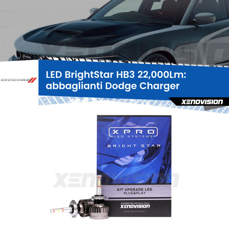 <strong>Kit LED abbaglianti per Dodge Charger</strong>  con fari Xenon. </strong>Due lampade Canbus HB3 Brightstar da 22,000 Lumen. Qualità Massima.