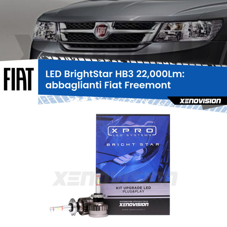 Abbaglianti LED HB3 22,000Lm per Fiat Freemont  2011 -2016 <strong>Kit LED abbaglianti per Fiat Freemont</strong>  2011 -2016. </strong>Due lampade Canbus HB3 Brightstar da 22,000 Lumen. Qualità Massima.