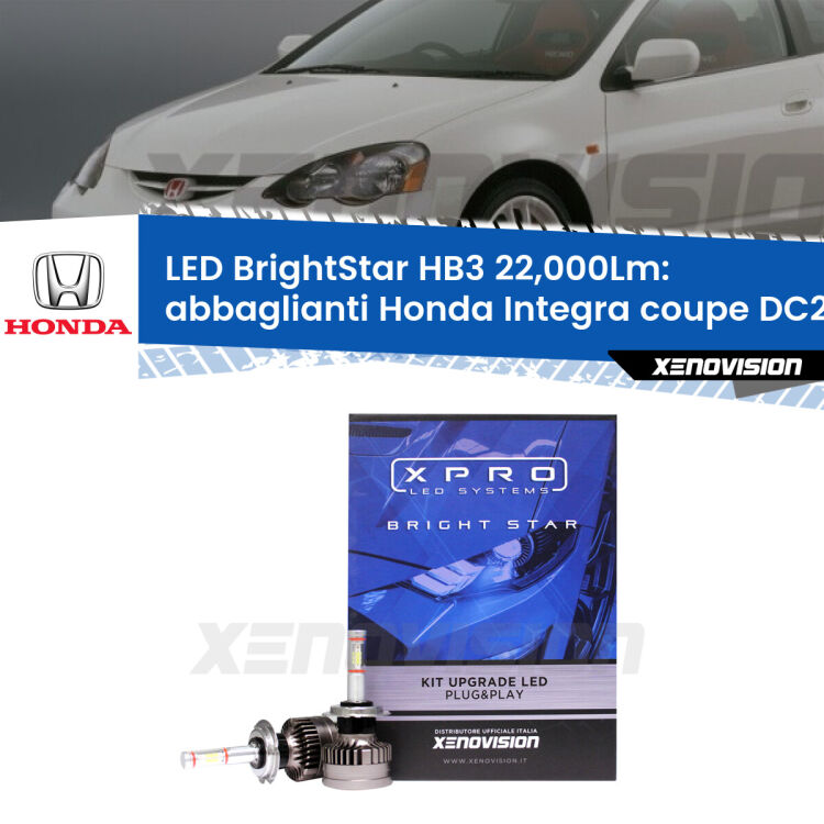 <strong>Kit LED abbaglianti per Honda Integra coupe</strong> DC2, DC4 1997-2001. </strong>Due lampade Canbus HB3 Brightstar da 22,000 Lumen. Qualità Massima.