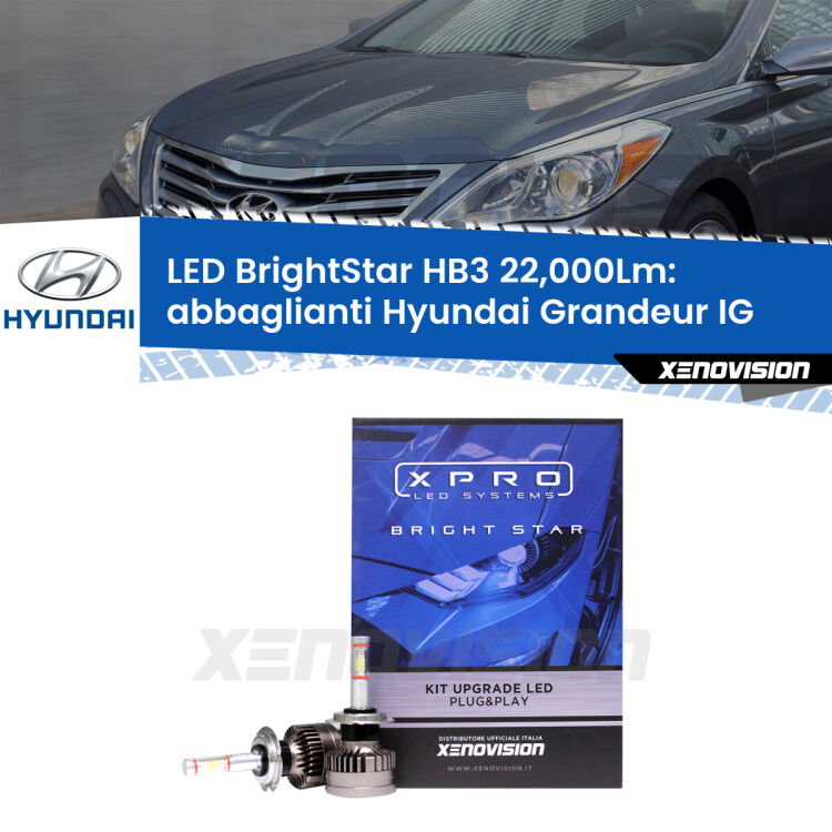 <strong>Kit LED abbaglianti per Hyundai Grandeur</strong> IG 2016in poi. </strong>Due lampade Canbus HB3 Brightstar da 22,000 Lumen. Qualità Massima.