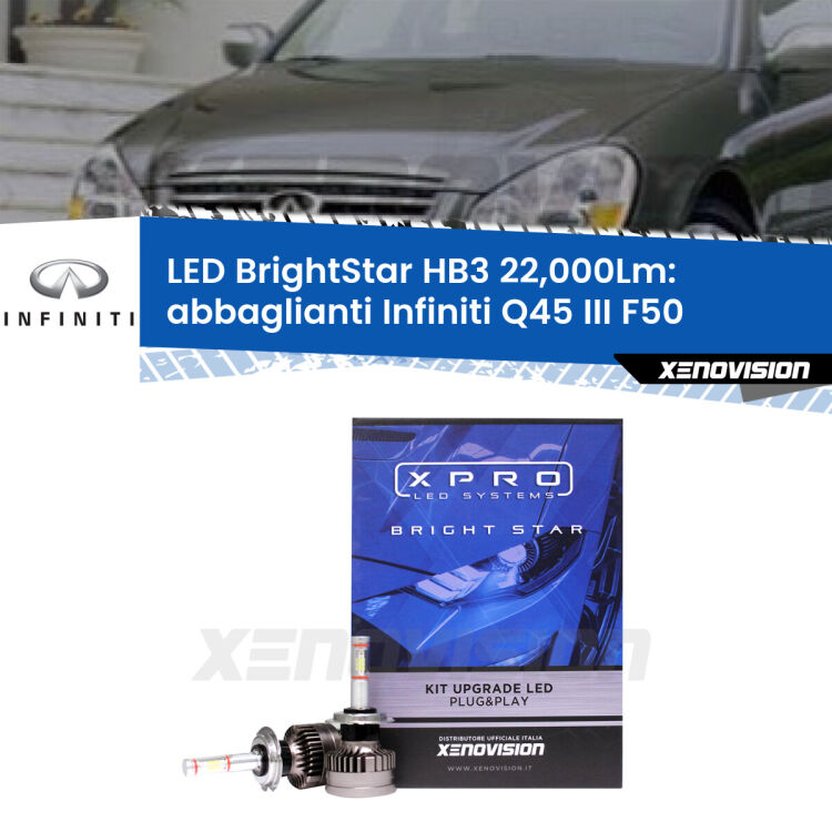 <strong>Kit LED abbaglianti per Infiniti Q45 III</strong> F50 2001-2006. </strong>Due lampade Canbus HB3 Brightstar da 22,000 Lumen. Qualità Massima.