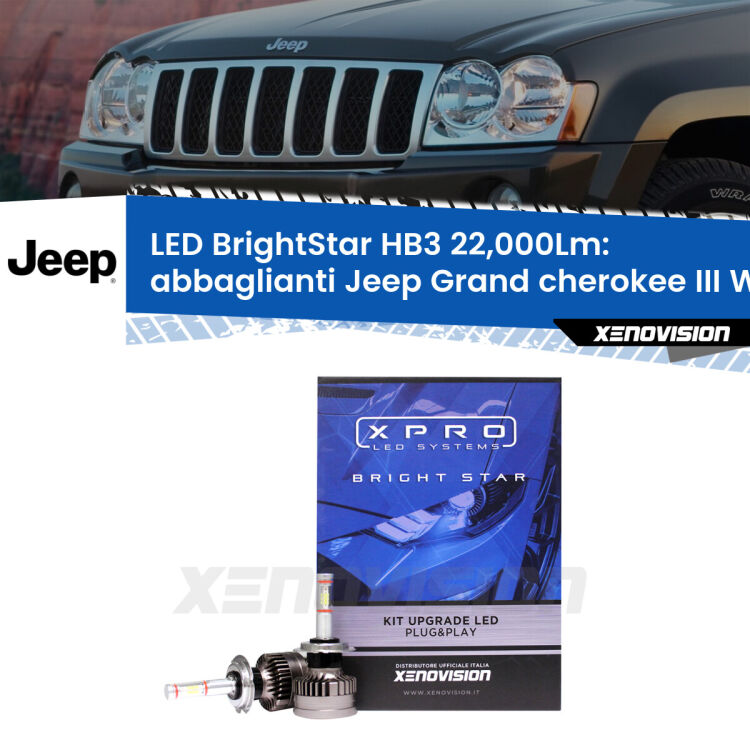 Abbaglianti LED HB3 22,000Lm per Jeep Grand cherokee III WK 2005 -2010 <strong>Kit LED abbaglianti per Jeep Grand cherokee III</strong> WK 2005 -2010. </strong>Due lampade Canbus HB3 Brightstar da 22,000 Lumen. Qualità Massima.