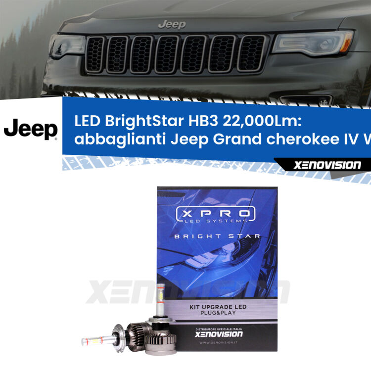 Abbaglianti LED HB3 22,000Lm per Jeep Grand cherokee IV WK2 2011 -2020 <strong>Kit LED abbaglianti per Jeep Grand cherokee IV</strong> WK2 2011 -2020. </strong>Due lampade Canbus HB3 Brightstar da 22,000 Lumen. Qualità Massima.