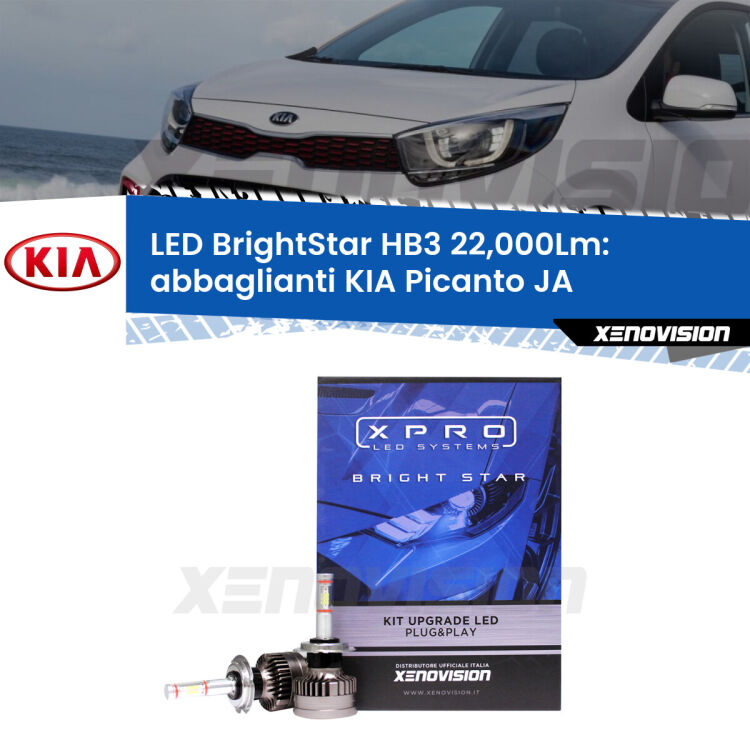 <strong>Kit LED abbaglianti per KIA Picanto</strong> JA 2017in poi. </strong>Due lampade Canbus HB3 Brightstar da 22,000 Lumen. Qualità Massima.