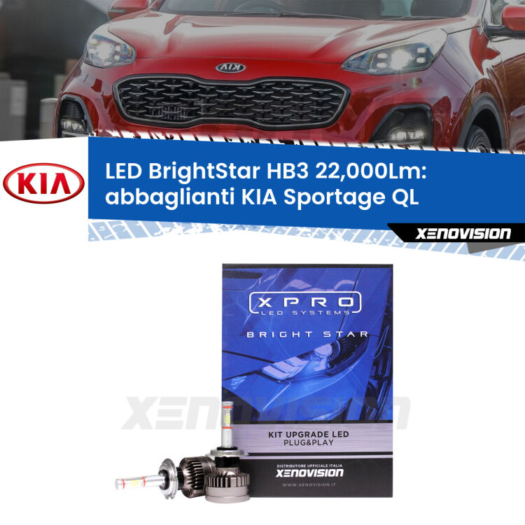 <strong>Kit LED abbaglianti per KIA Sportage</strong> QL 2015-2020. </strong>Due lampade Canbus HB3 Brightstar da 22,000 Lumen. Qualità Massima.