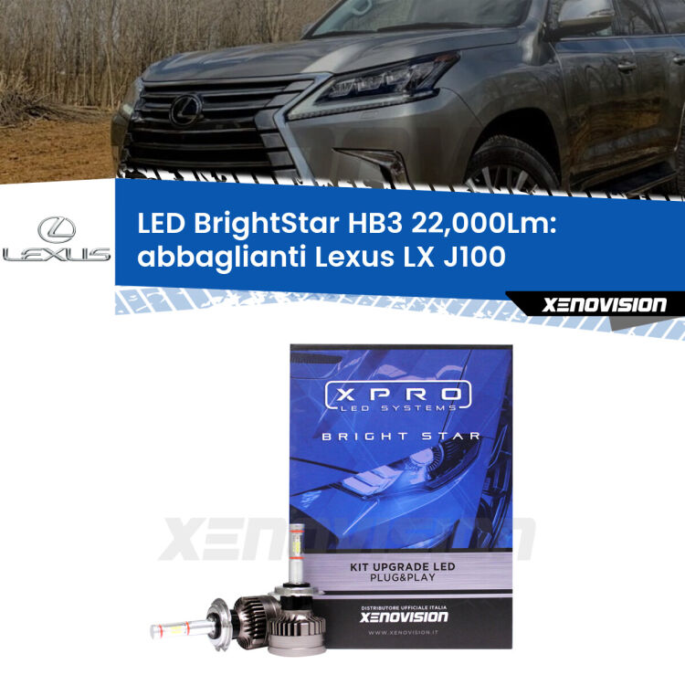<strong>Kit LED abbaglianti per Lexus LX</strong> J100 1998-2008. </strong>Due lampade Canbus HB3 Brightstar da 22,000 Lumen. Qualità Massima.