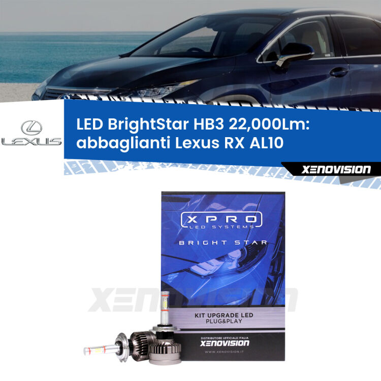 <strong>Kit LED abbaglianti per Lexus RX</strong> AL10 2008-2015. </strong>Due lampade Canbus HB3 Brightstar da 22,000 Lumen. Qualità Massima.
