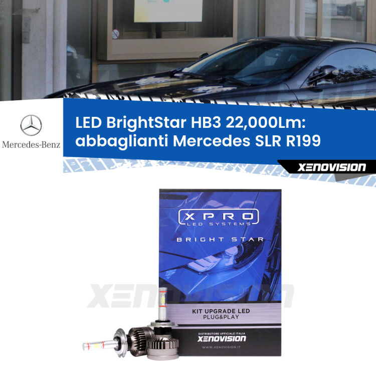 <strong>Kit LED abbaglianti per Mercedes SLR</strong> R199 2004in poi. </strong>Due lampade Canbus HB3 Brightstar da 22,000 Lumen. Qualità Massima.