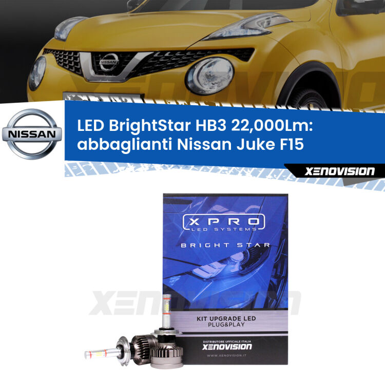<strong>Kit LED abbaglianti per Nissan Juke</strong> F15 2014-2018. </strong>Due lampade Canbus HB3 Brightstar da 22,000 Lumen. Qualità Massima.