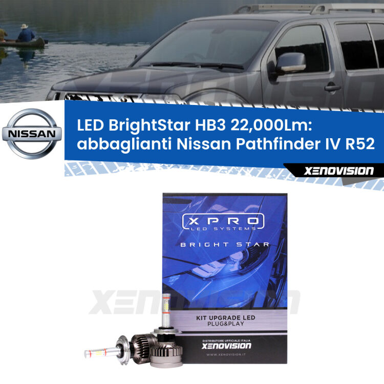 <strong>Kit LED abbaglianti per Nissan Pathfinder IV</strong> R52 2012in poi. </strong>Due lampade Canbus HB3 Brightstar da 22,000 Lumen. Qualità Massima.