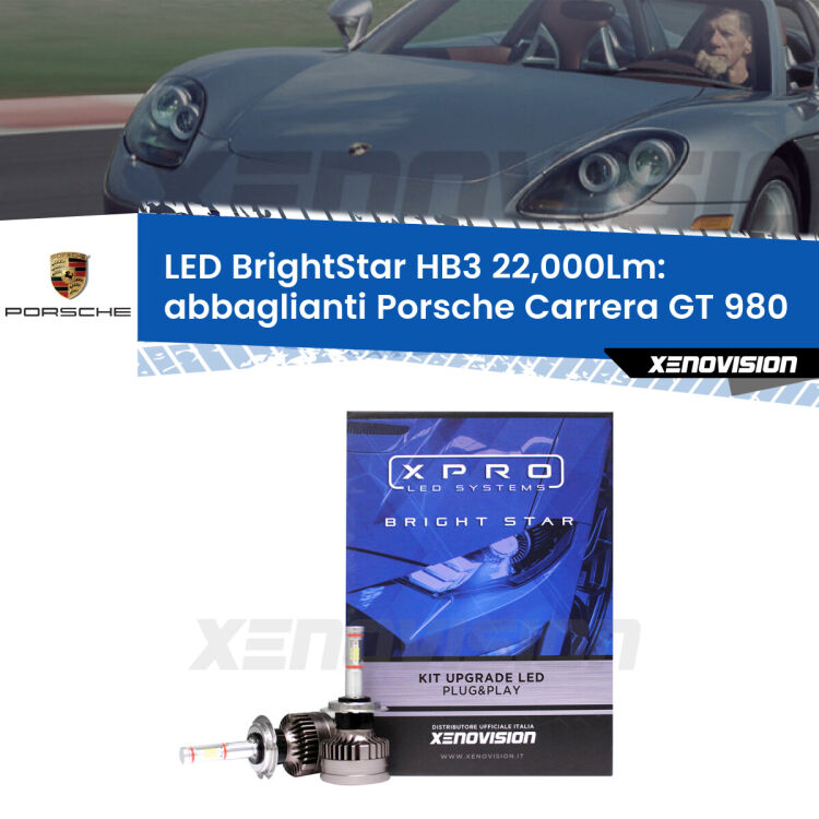 <strong>Kit LED abbaglianti per Porsche Carrera GT</strong> 980 2003-2006. </strong>Due lampade Canbus HB3 Brightstar da 22,000 Lumen. Qualità Massima.