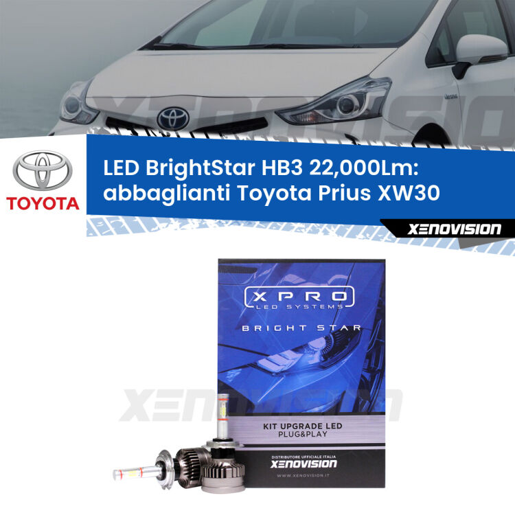 <strong>Kit LED abbaglianti per Toyota Prius</strong> XW30 2008-2014. </strong>Due lampade Canbus HB3 Brightstar da 22,000 Lumen. Qualità Massima.