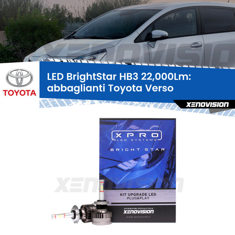 <strong>Kit LED abbaglianti per Toyota Verso</strong>  2009-2018. </strong>Due lampade Canbus HB3 Brightstar da 22,000 Lumen. Qualità Massima.