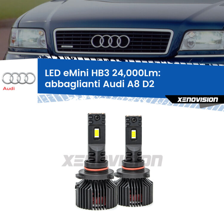 <strong>Kit abbaglianti LED specifico per Audi A8</strong> D2 1994-1998. Lampade <strong>HB3</strong> compatte, Canbus da 24.000Lumen Eagle Mini Xenovision.